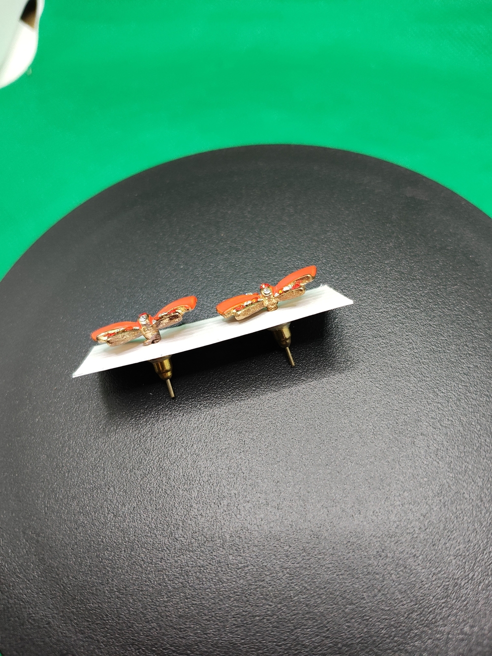 Gold-Trim Red Bow Crystal Stud Earrings - Picture 2 of 4